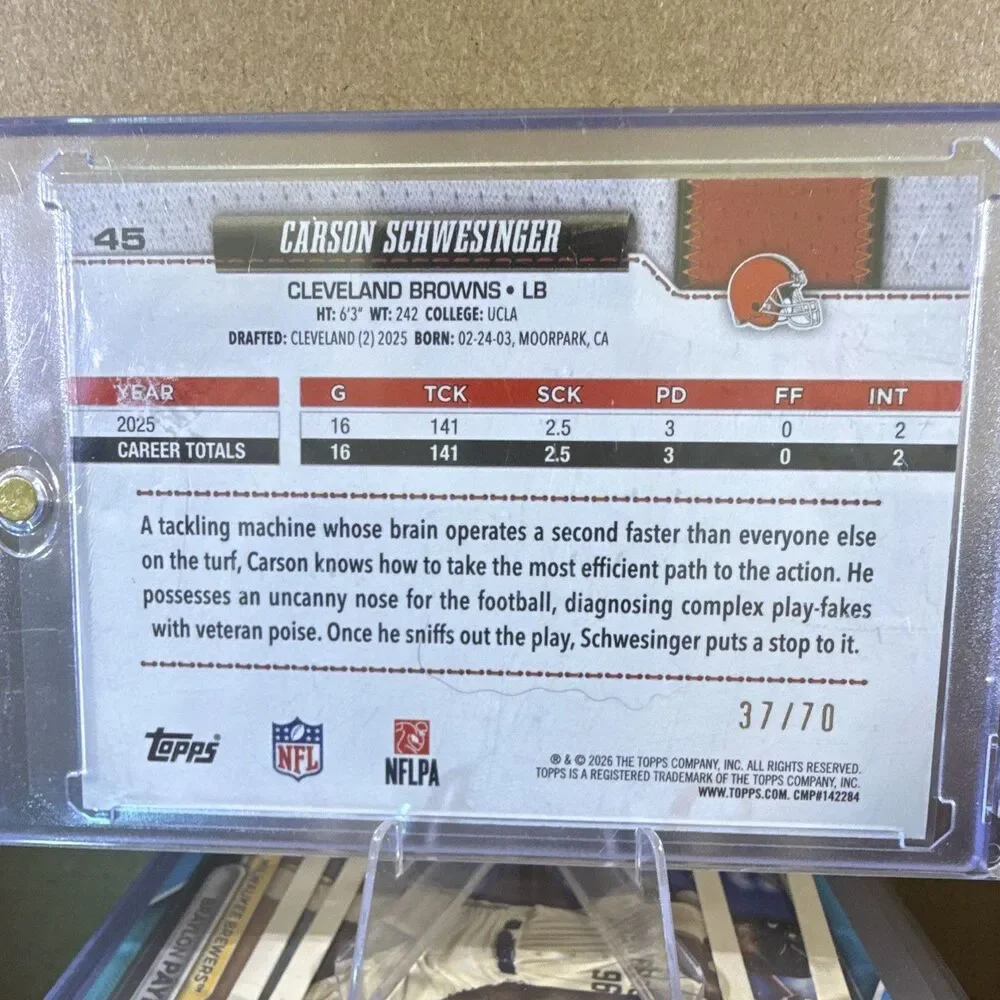 2025 Topps all rookie team Carson Schwesinger #45 Browns black 37/70🔥🔥